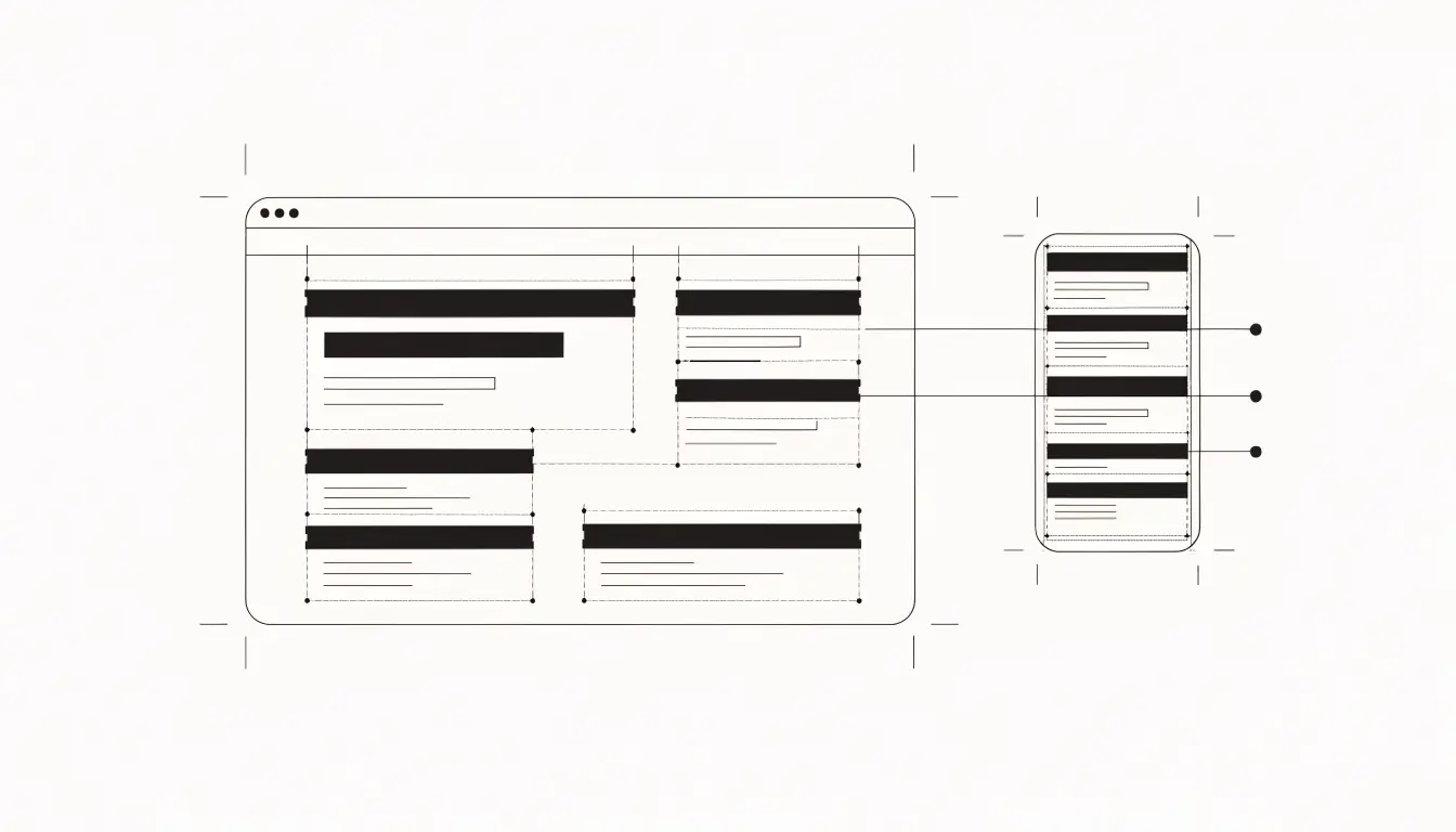 Product design workspace: wireframe layouts beside a mobile app frame